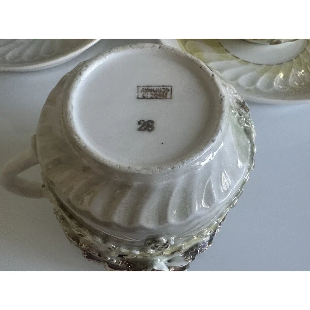 Unmarked Porcelain Floral Gold Trim 5 Cup & Saucer Sets Germany MPN 28